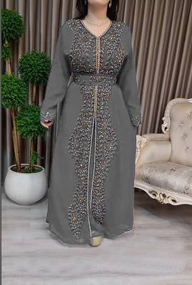 Grey Moroccan Kaftan With hijab 1