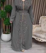 Grey luxurious Moroccan Kaftan With hijab.