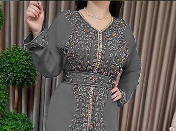 Grey Moroccan Kaftan With hijab 2