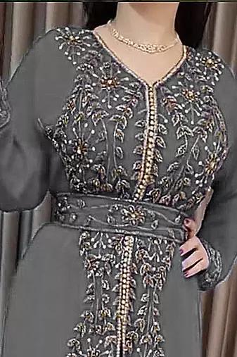 Grey Moroccan Kaftan With hijab