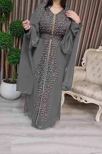 Grey Moroccan Kaftan With hijab