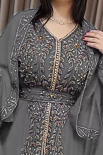 Grey Moroccan Kaftan With hijab