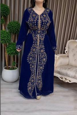 Navy Blue Moroccan Kaftan With hijab 1