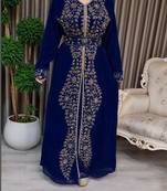 Navy Blue luxurious Moroccan Kaftan With hijab.