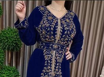 Navy Blue Moroccan Kaftan With hijab 2