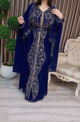 Navy Blue Moroccan Kaftan With hijab 3
