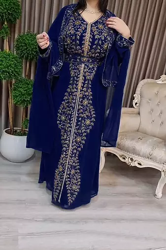 Navy Blue Moroccan Kaftan With hijab
