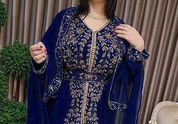Navy Blue Moroccan Kaftan With hijab 4