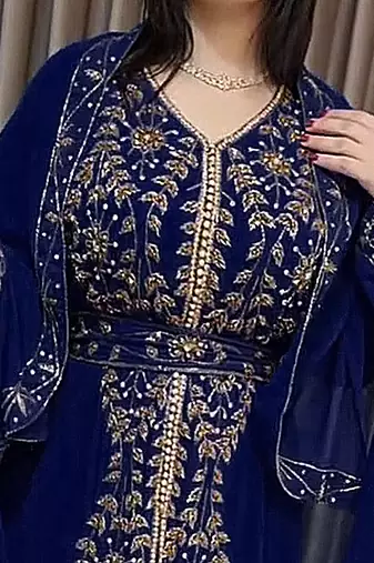 Navy Blue Moroccan Kaftan With hijab
