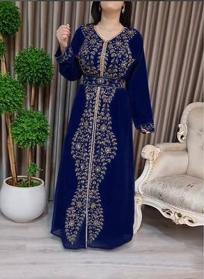 Navy Blue Moroccan Kaftan With hijab 5