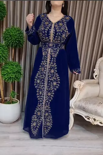 Navy Blue Moroccan Kaftan With hijab