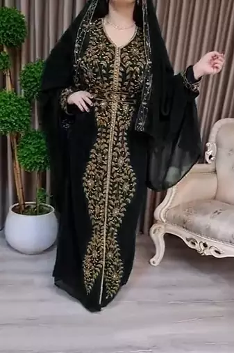 Black Moroccan Kaftan With hijab