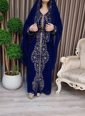 Navy Blue Moroccan Kaftan With hijab 6