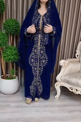 Navy Blue Moroccan Kaftan With hijab