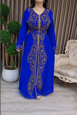 Royal Blue Moroccan Kaftan With hijab 1