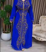 Royal Blue luxurious Moroccan Kaftan With hijab.
