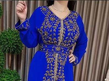 Royal Blue Moroccan Kaftan With hijab 2