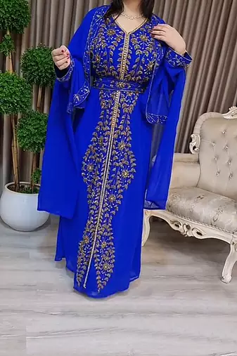 Royal Blue Moroccan Kaftan With hijab