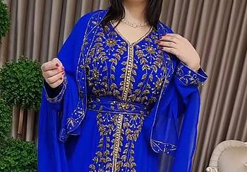 Royal Blue Moroccan Kaftan With hijab 4