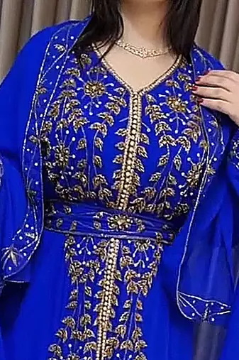 Royal Blue Moroccan Kaftan With hijab