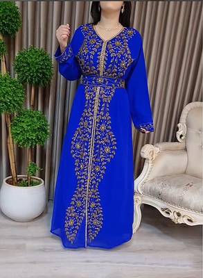 Royal Blue Moroccan Kaftan With hijab 5