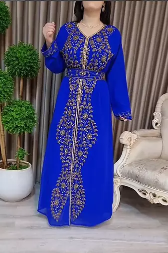 Royal Blue Moroccan Kaftan With hijab