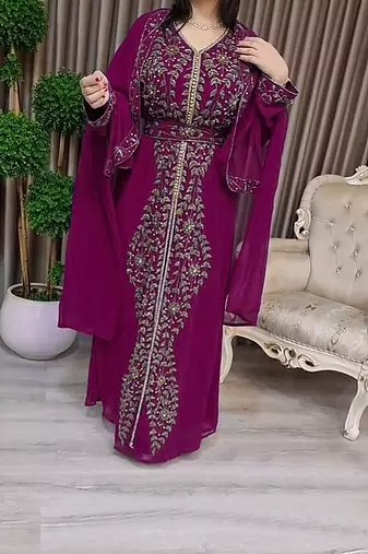Wine Moroccan Kaftan With hijab