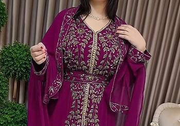 Wine Moroccan Kaftan With hijab 5