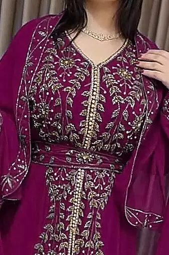 Wine Moroccan Kaftan With hijab