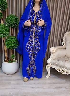 Royal Blue Moroccan Kaftan With hijab 6