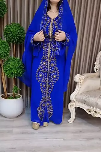 Royal Blue Moroccan Kaftan With hijab