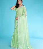pista organza hand work saree with unstitched blouse piece