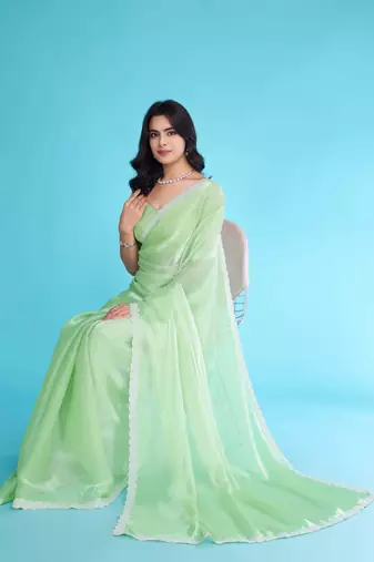 pista organza hand work saree with unstitched blouse piece