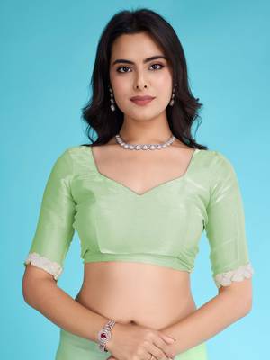 pista organza hand work saree with unstitched blouse piece 5