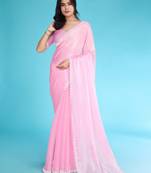 pink organza hand work saree with unstitched blouse piece