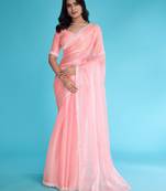Kimisha peach organza hand work saree with unstitched blouse piece