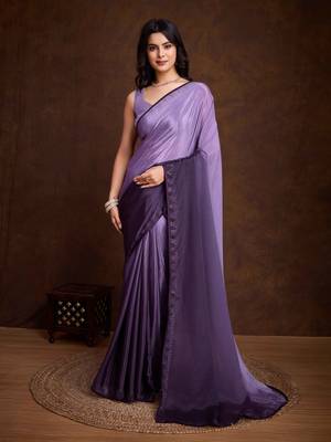 lavender chiffon swarovski saree with unstitched blouse piece 1