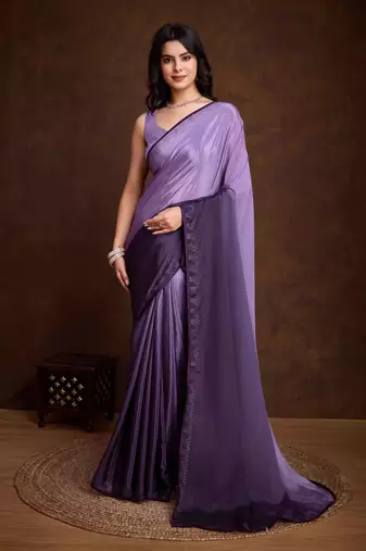 lavender chiffon swarovski saree with unstitched blouse piece