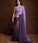 lavender chiffon swarovski saree with unstitched blouse piece