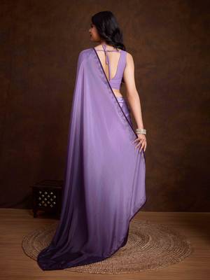 lavender chiffon swarovski saree with unstitched blouse piece 3