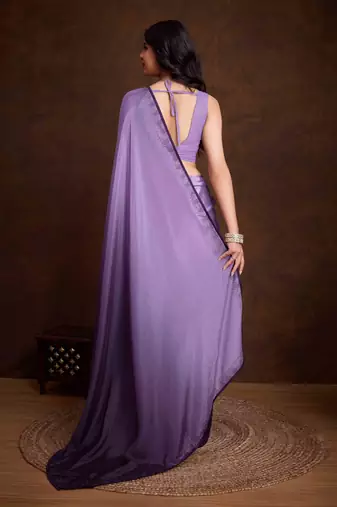 lavender chiffon swarovski saree with unstitched blouse piece