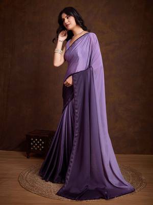 lavender chiffon swarovski saree with unstitched blouse piece 4