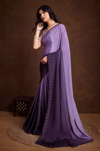 lavender chiffon swarovski saree with unstitched blouse piece