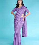 Lavender Chiffon Beads& Stone Saree With Unstitched Blouse Piece
