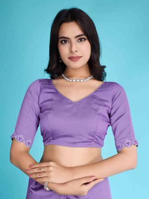 Lavender Chiffon Beads& Stone Saree With Unstitched Blouse Piece 5