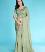 Pista Chiffon Beads& Stone Saree With Unstitched Blouse Piece