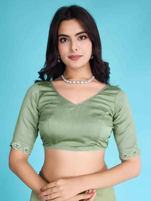 Pista Chiffon Beads& Stone Saree With Unstitched Blouse Piece 5