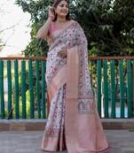 Peach wevon designer,digital printed pashmina saree with blouse piece