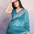 Women'S Blue Net Twill Shimmer Swarovski Work Saree With Unstitched Blouse Piece