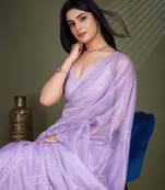 Women'S Lavender Net Twill Shimmer Embroidered Saree With Unstitched Blouse Piece